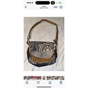 Myra cow hair canvas leather messenger bag